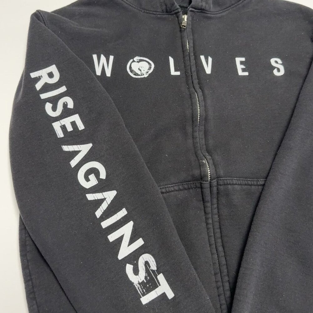 Rise Against Wolves Band Hoodie Sweatshirt Black Full Zip Size Small